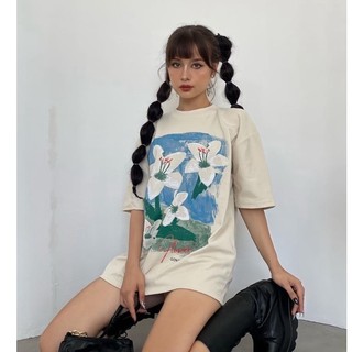 Áo Thun Nữ Form Rộng Cotton Co Giản 2 Chiều In Hình - Hoa Loa Kèn