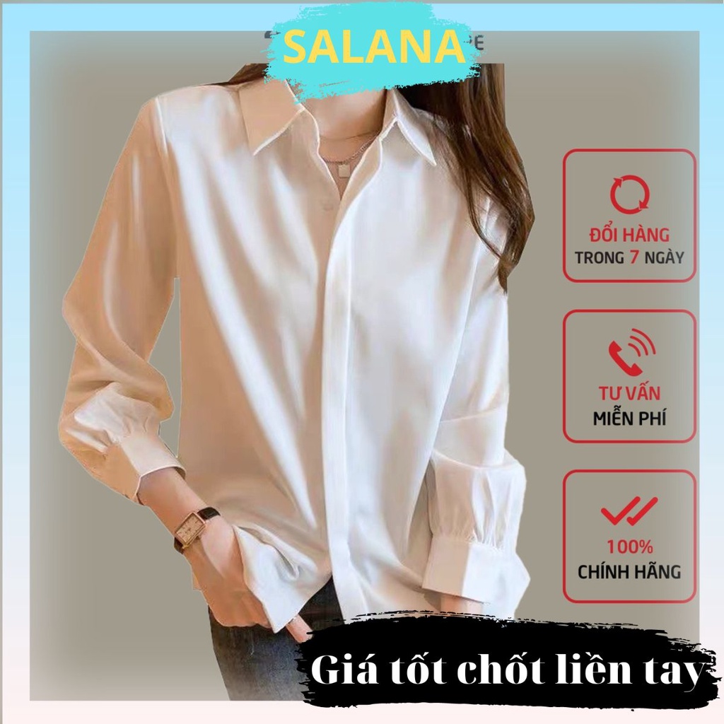 Áo sơ mi nữ đẹp form rộng công sở tay dài kiểu giấu cúc LASANA A25