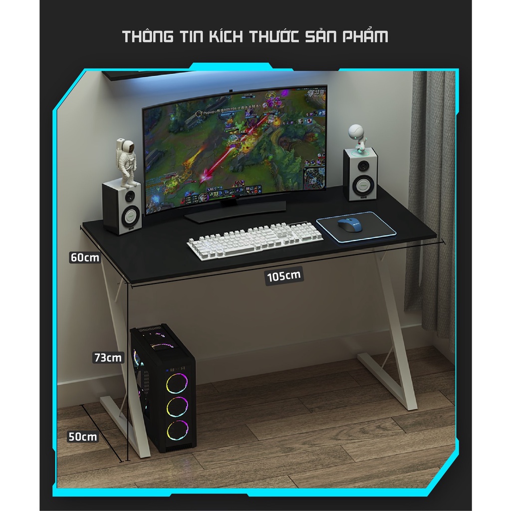 Bàn Gaming Mặt Gỗ  Khung Chân Sắt Sơn Tĩnh Điện Chống Hoen Gỉ Tốt - GM67 / GM57