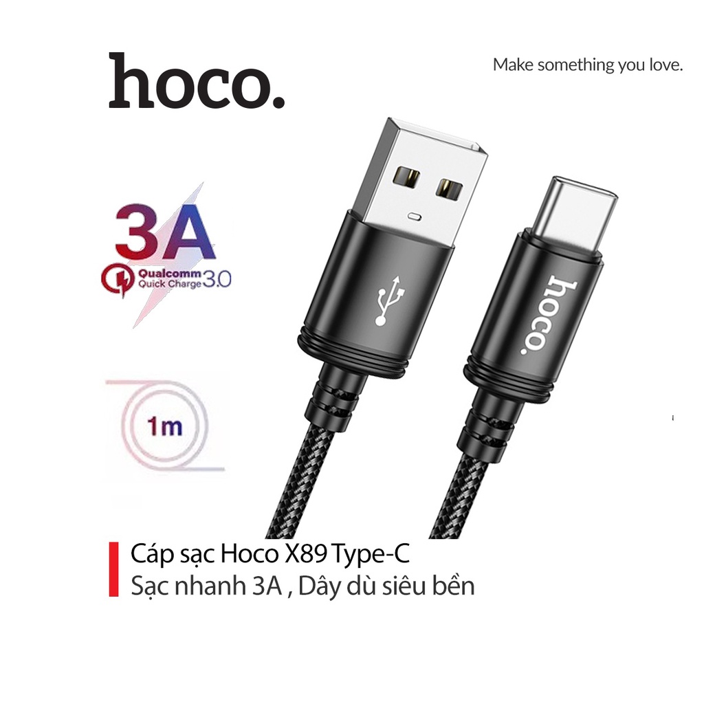 Cáp sạc 3A Hoco X89 Type-C dây dù đầu sạc chống gãy gập dài 1M cho Android ( Đen )