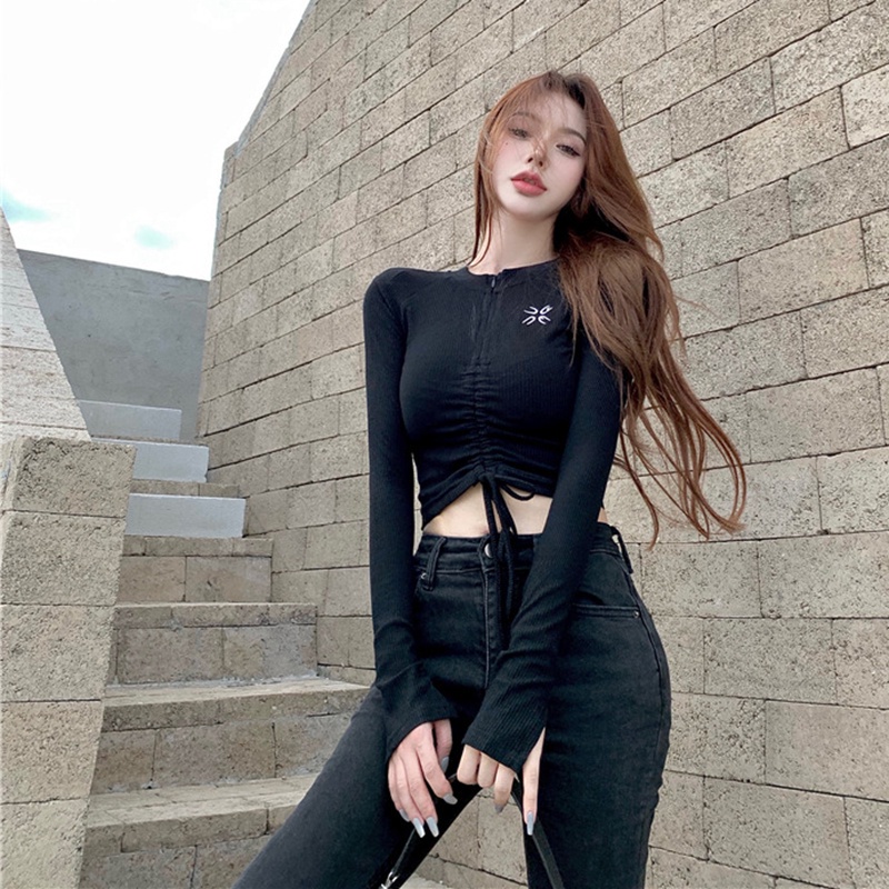 IELGY Áo Thun Tay Dài Dáng Ôm Phong Cách Thời Trang Hàn Quốc Dành Cho Nữ