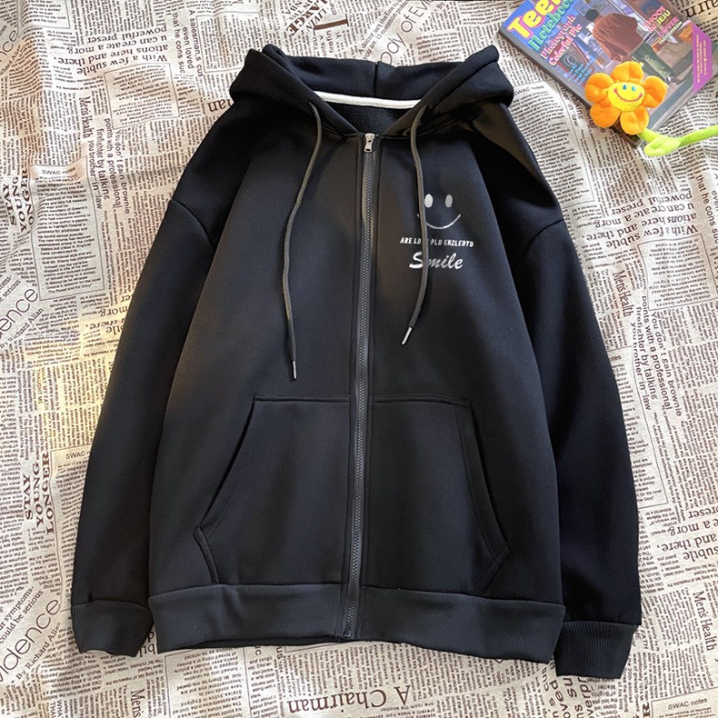 Áo Hoodie Zip APT Unisex Áo Khoá From Rộng Chất Liệu Vải Nỉ Bông Mũ 2 Lớp From To In Hoạ Tiết Mặt Cười