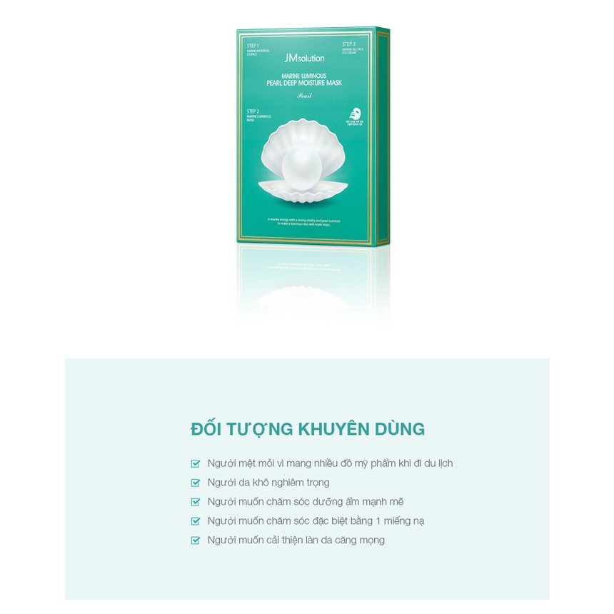 Mặt Nạ Ngọc Trai Dưỡng Ẩm Chuyên Sâu 3 Bước JMsolution Marine Luminous Pearl Deep Moisture Mask Pearl 10 Miếng