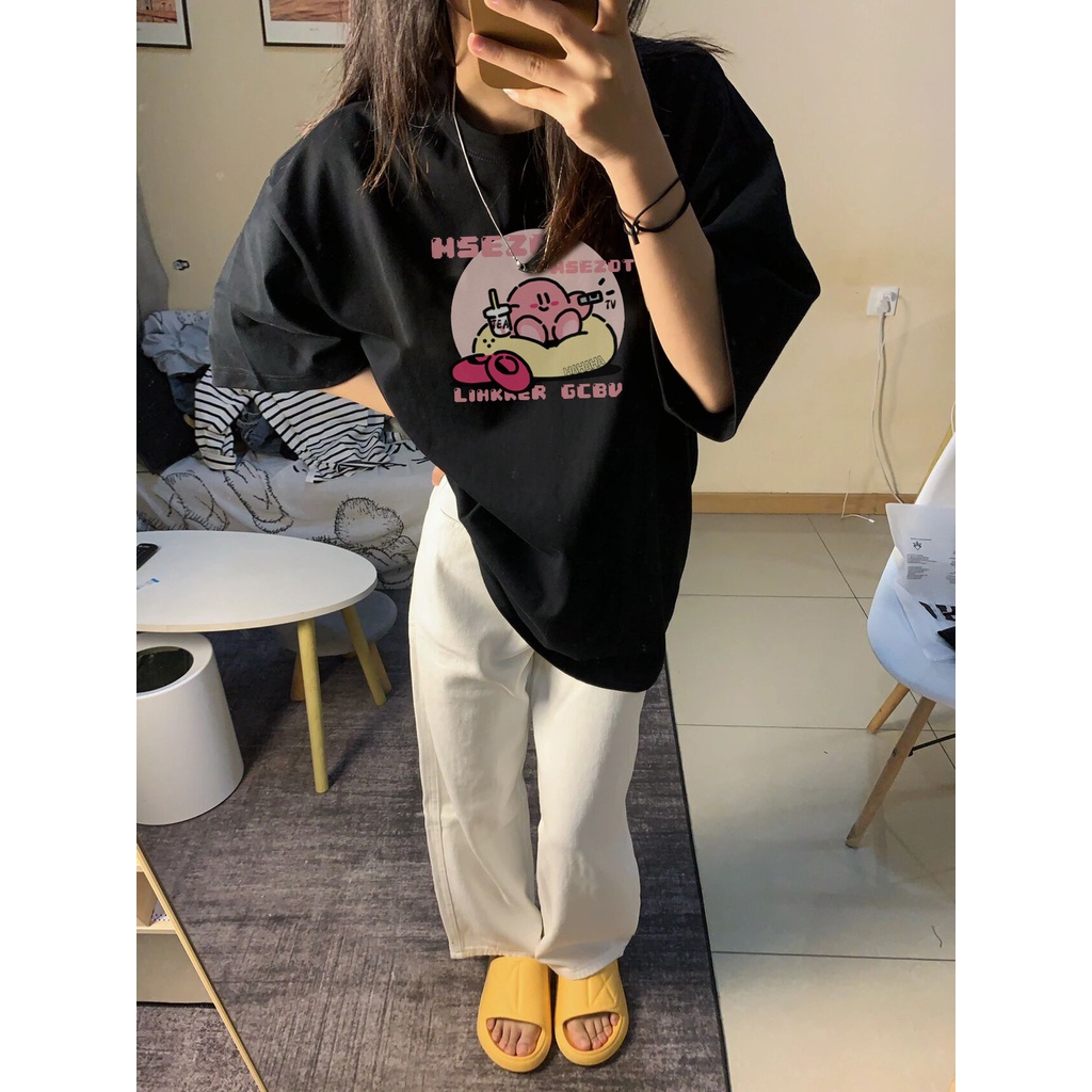 Áo thun XINLANYASHE tay ngắn dáng rộng in hình phong cách Hàn Quốc thời trang cho nữ