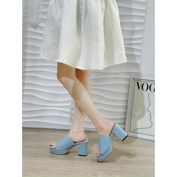 Guốc zara đế vuông da thật