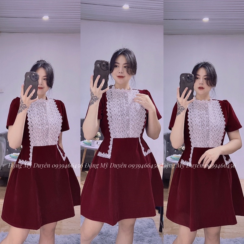 ĐẦM NHUNG PHỐI REN [BIGSIZE 55-90KG] ẢNH CHỤP THẬT