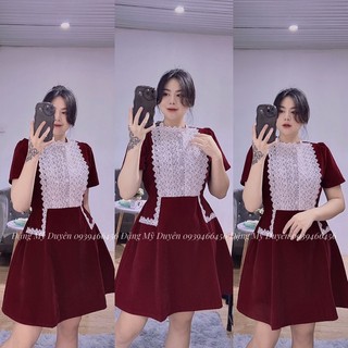 ĐẦM NHUNG PHỐI REN [BIGSIZE 55-90KG] ẢNH CHỤP THẬT
