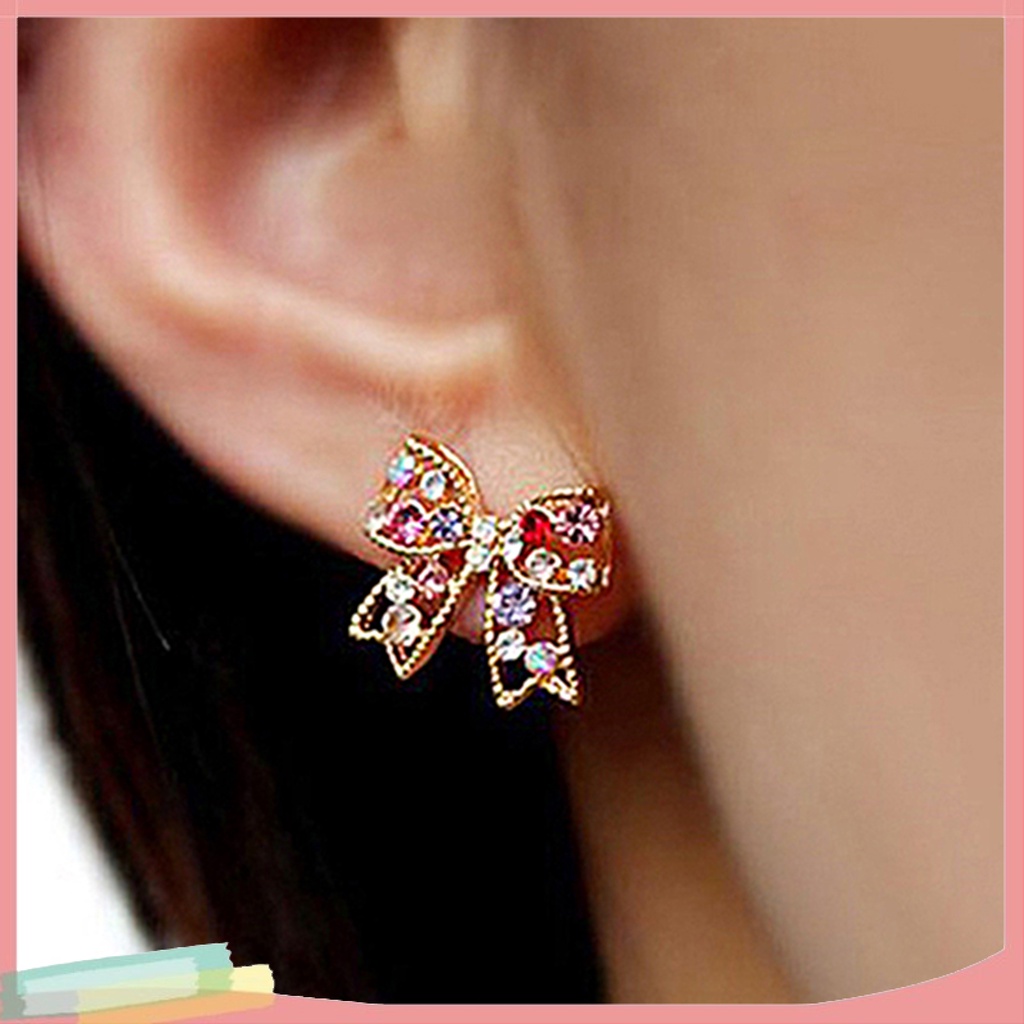 Khuyên tai hình nơ đính đá đa sắc cho nữ