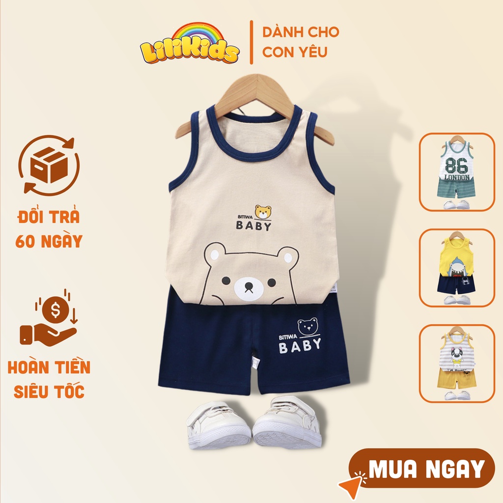 Bộ Ba Lỗ Bé Trai LiLiKids vải cotton họa tiết đáng yêu cho bé từ 1-6 tuổi, đồ bộ mặc nhà cho bé