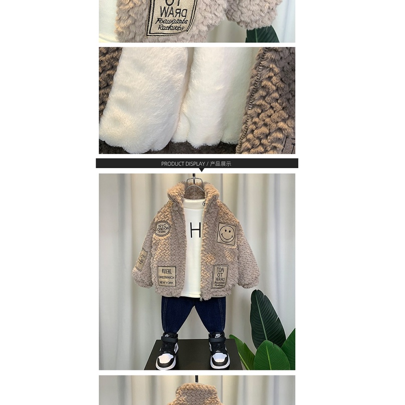 Áo Khoác Lót Lông Cừu Dày Dặn Thời Trang Thu Đông Cho Bé Trai