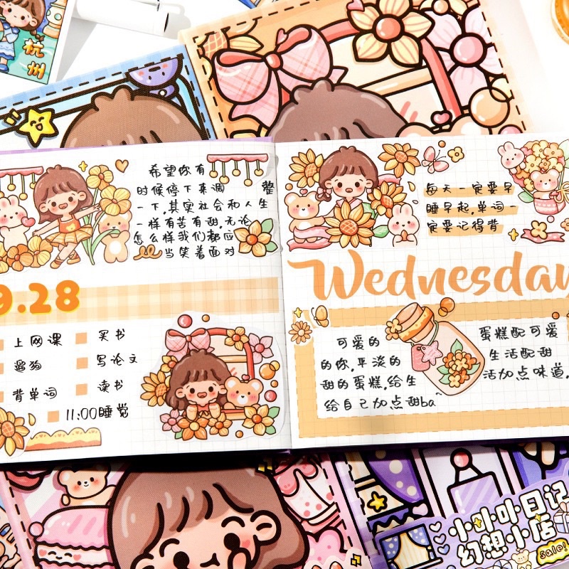 Sổ Tay Vuông Sổ Tay Bullet Journal Ruột Caro Bìa Cứng Hình Cô Gái Đáng Yêu 2022