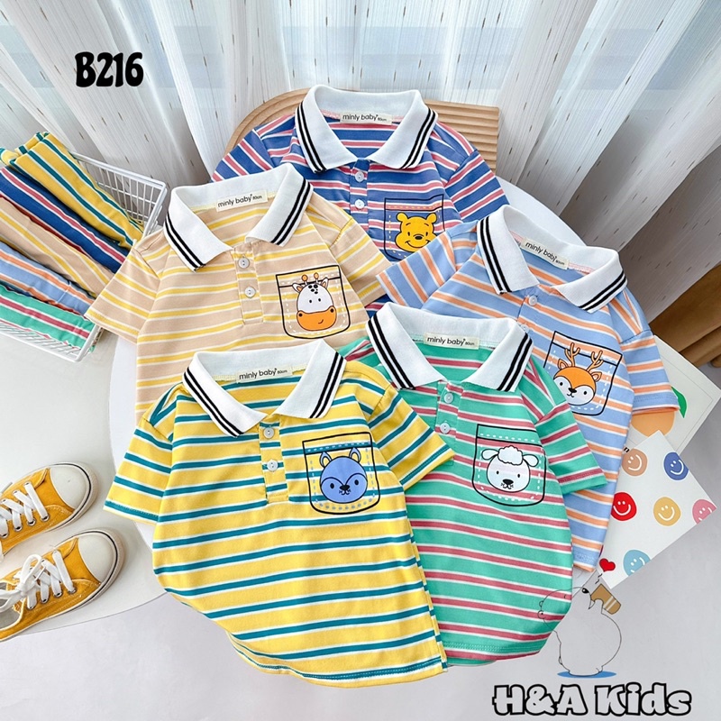 Bộ cộc tay kẻ sọc cổ trụ bẻ Minly Baby chất thun lạnh Visco cao cấp siêu mềm mát cho bé trai