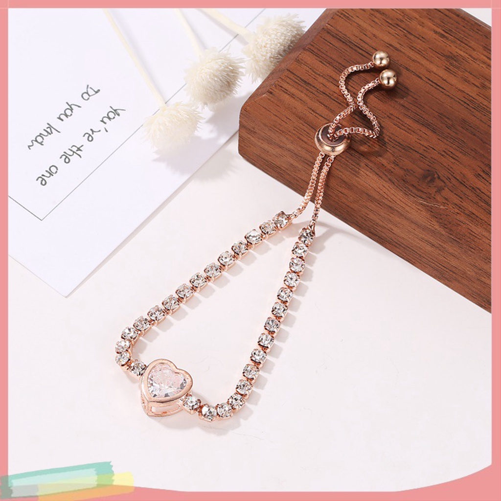 Vòng tay hợp kim trang trí hình trái tim đính đá xinh xắn cho nữ