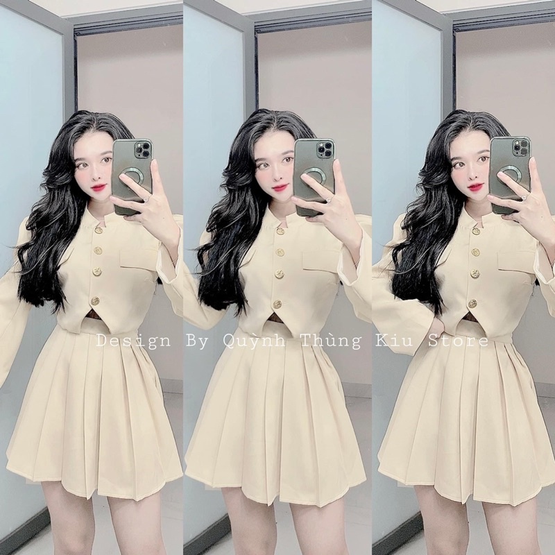 Set tiểu thư tay dài cúc đồng