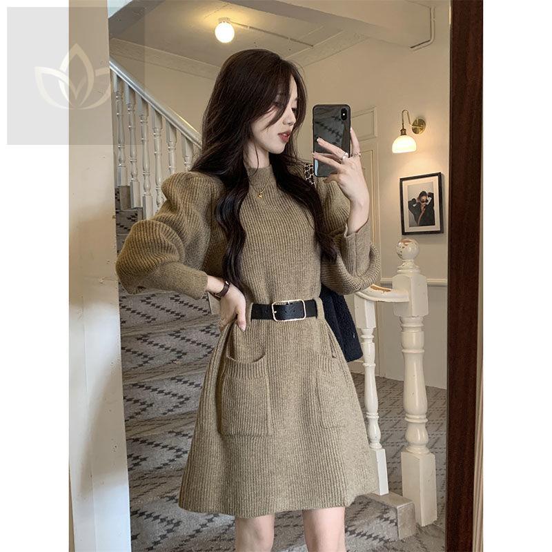 Đầm Sweater Dệt Kim Ôm Eo Kiểu Pháp Thời Trang Mùa Đông Cho Nữ