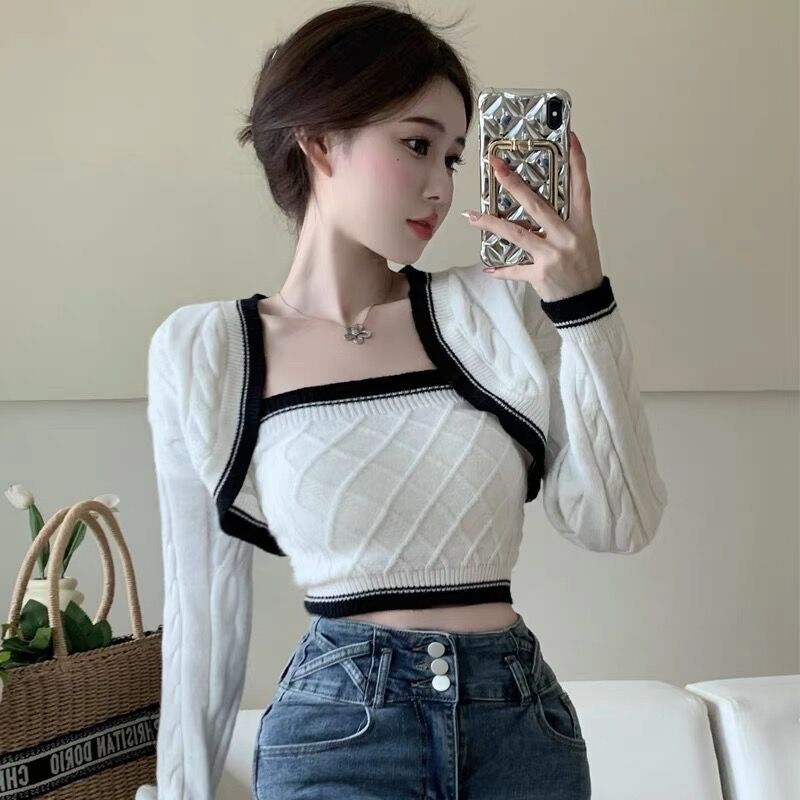 Bộ Áo Ống + Khăn Choàng Ngắn Màu Trắng Đen Phong Cách Đường Phố Thời Trang Mùa Hè Cho Nữ