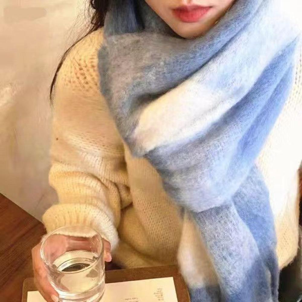 Khăn Choàng Cổ Dày Dặn Màu Gradient Phong Cách Hàn Quốc 2022 Cho Nữ