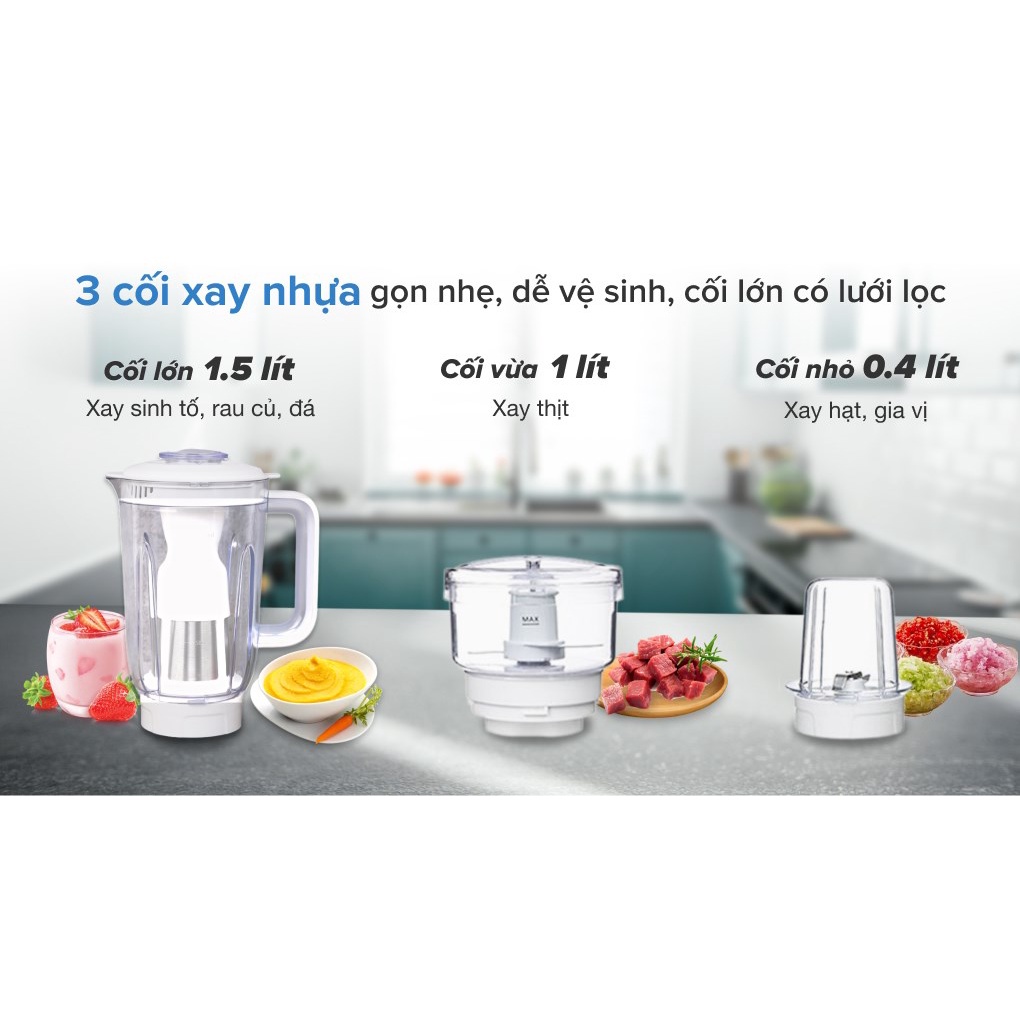 Máy xay sinh tố đa năng Toshiba BL-70PR2NV Trưng bày Công suất: 700W - 3 Cối xay nhựa -  Lưỡi dao thép không gỉ