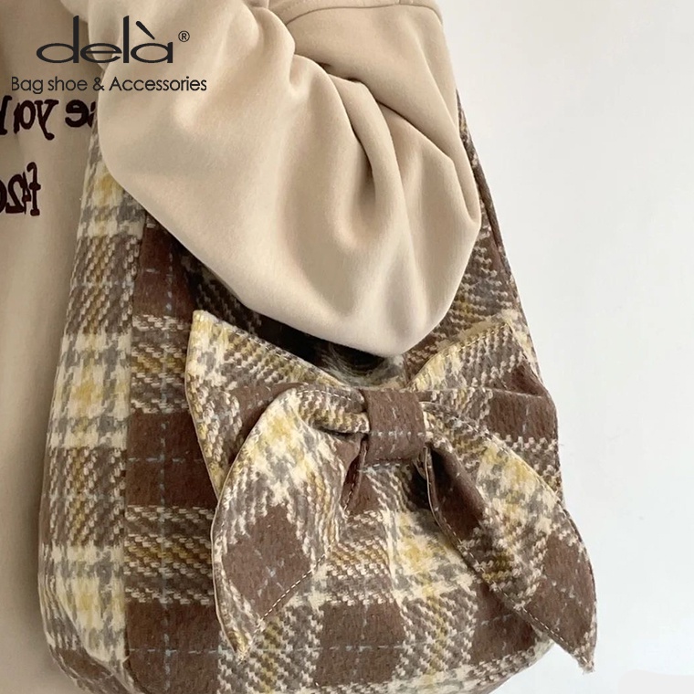 Dela Túi Đeo Chéo Vải Len Đính Nơ Sức Chứa Lớn Mẫu Mới 2023 Thời Trang Cho Nữ