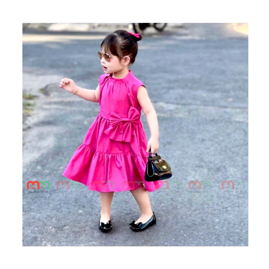 Đầm bé gái hồng nơ chất kate cao cấp cho bé 23kg đến 42kg