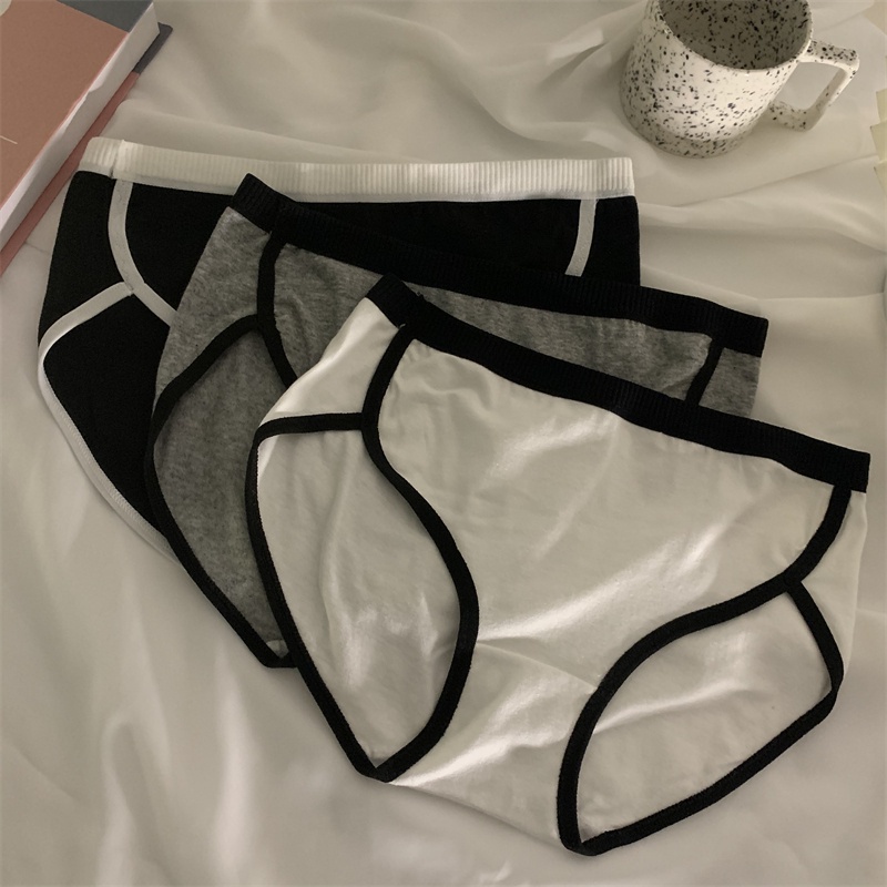 Quần Lót cotton Lưng Vừa Màu Trắng Đen Cho Nữ