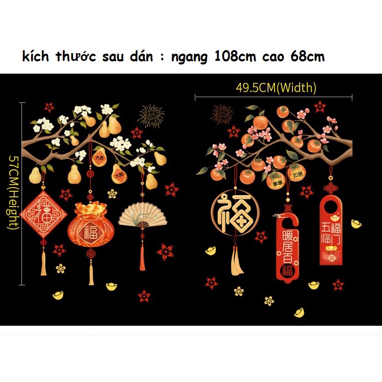 Decal Trang trí Tết 2024, decal dán kính hai mặt, decal có sẵn keo mặt sau trang trí năm mới - T113