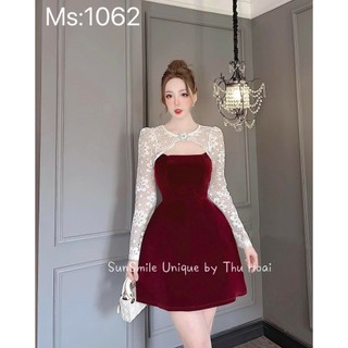 ĐẦM NHUNG PHỐI REN CỔ DÀI TAY ĐI TIỆC BIGSIZE SANG CHẢNH