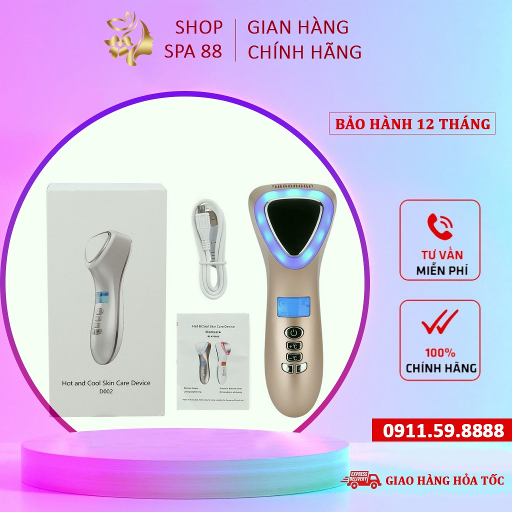 Búa điện di nóng lạnh massage ion ánh sáng sinh học trẻ hóa da D002 Bảo hành 12 tháng