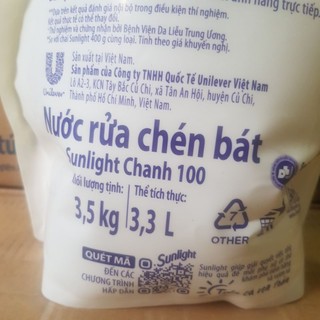 NƯỚC RỬA CHÉN SUNLIGHT CHANH 100 TÚI 3.5KG