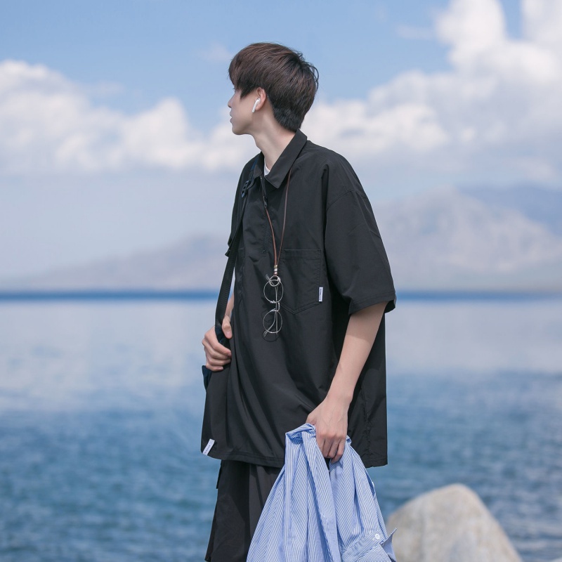 Áo Thun POLO Tay Ngắn Dáng Rộng Có Khóa Kéo Phong Cách Nhật Bản Thời Trang Mùa Hè Cho Nam