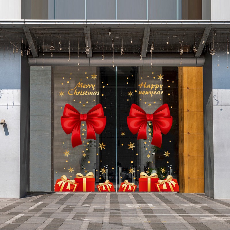 Combo decal trang trí noel hít tĩnh điện - 2023 phối Nơ và chân quà ( 3 tấm )