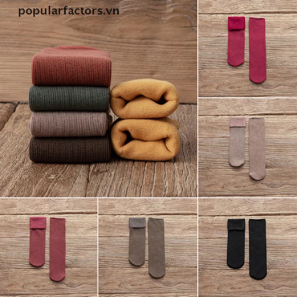 1 Đôi Tất Nhung Dày Giữ Ấm Mùa Đông Kẻ Sọc Màu Trơn Cho Nữ