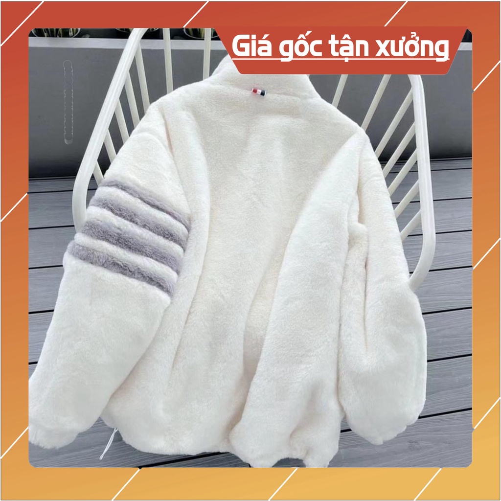 Hoa xôi Áo Khoác Lông Thome Mượt cứng cáp thời thượng - áo khóa ngoài Lông Cừu Phối 4 Sọc Tay Fom Dáng Unisex Nam Nữ 123
