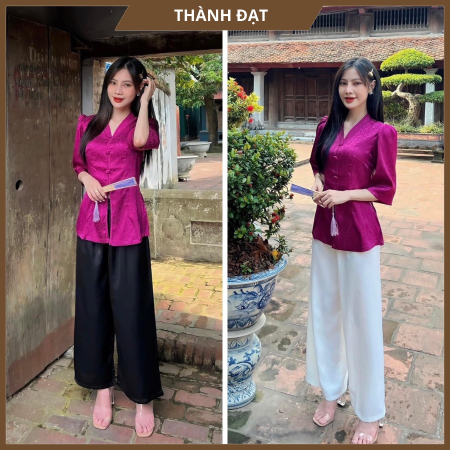 Đồ Lam Đi Chùa Nữ, Bộ Đi Lễ Chùa Cổ V 4 Cúc Lụa Cao Cấp , Bán Riêng Áo Riêng Quần, Mềm Mịn,Mặc Cực Thoải Mái Thoáng Mát