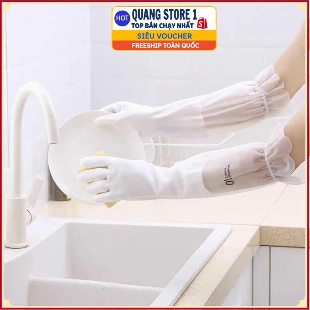 PVN18789 Găng tay cao su lót nỉ  siêu dai có chun chống tụt găng tay T2