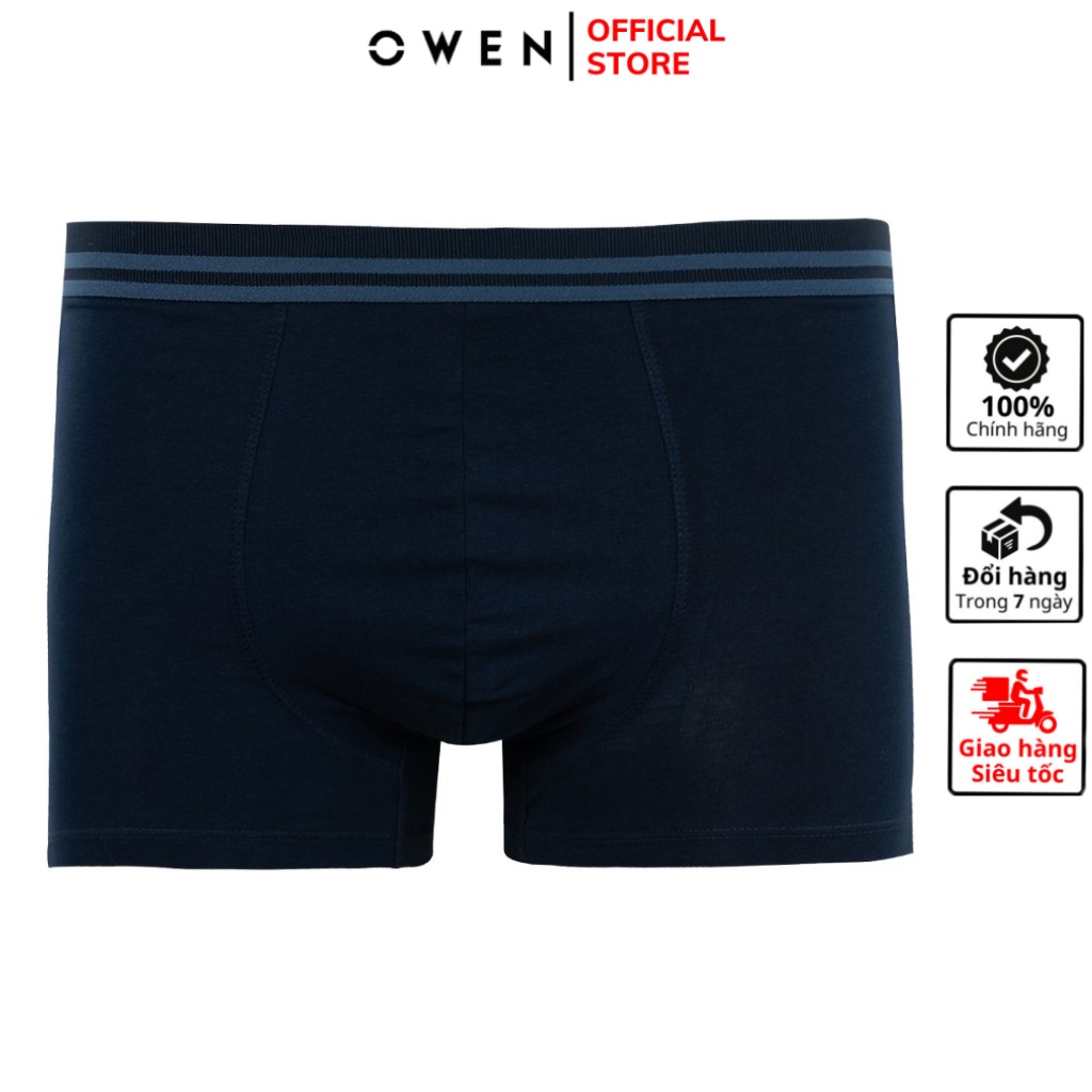 Quần lót boxer OWEN QLBR221102 xì nam kiểu sịp đùi body fit màu navy trơn vải cotton cao cấp mềm mại thoáng mát dễ chịu