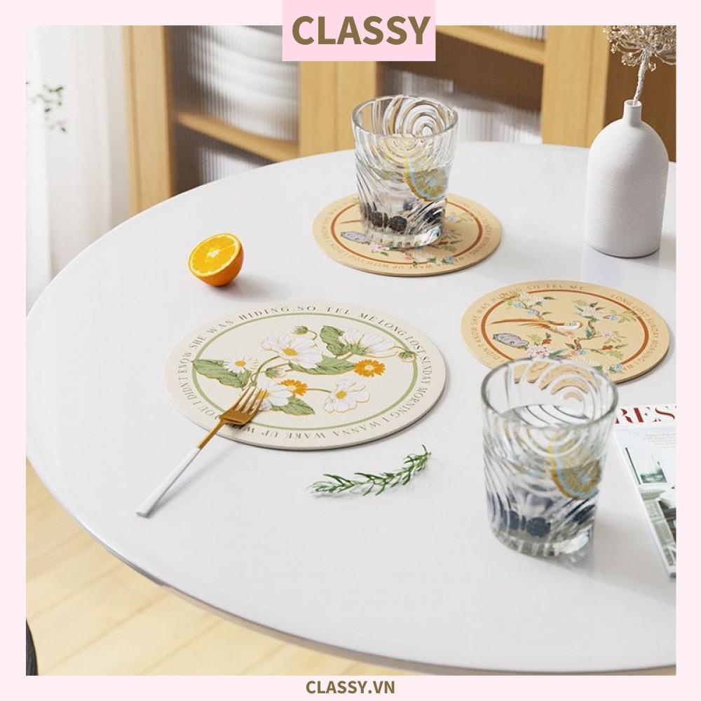 Miếng lót đế ly Classy, lót đế cốc bằng da thấm hút tốt, nhiều họa tiết PK1512
