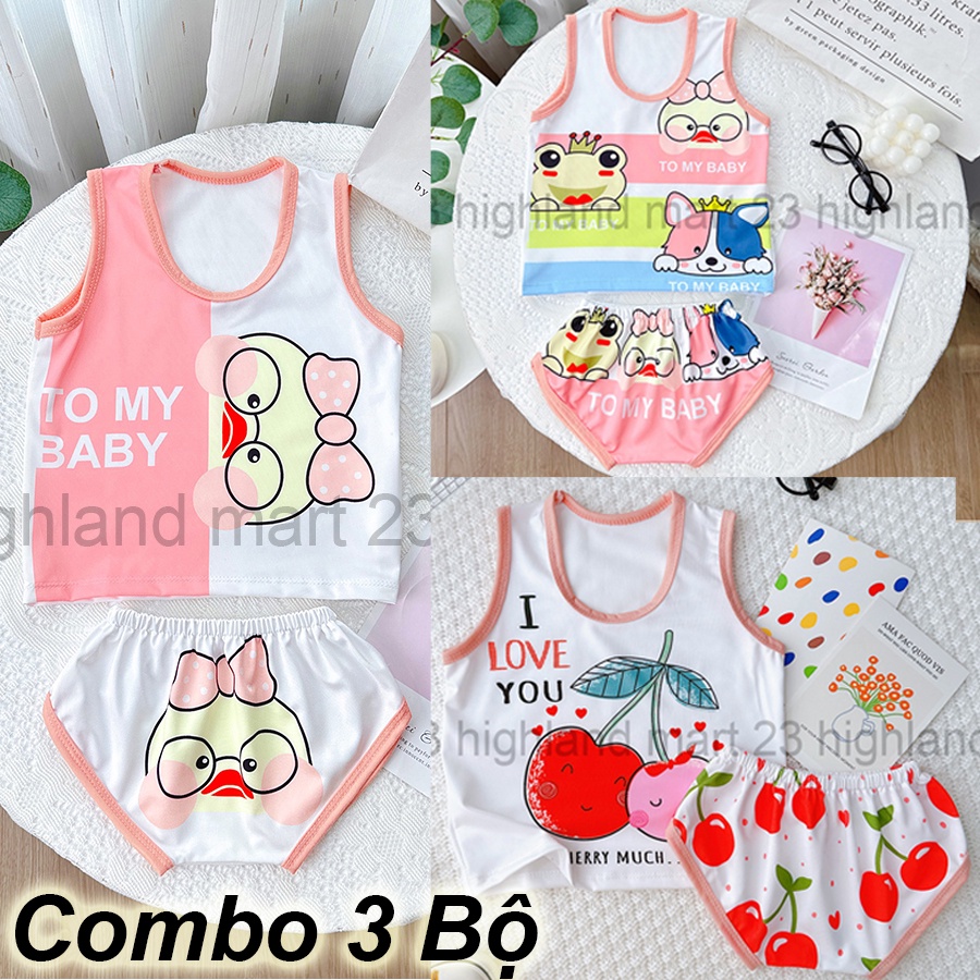 Combo 3 Bộ Ba Lỗ Tã Thun Lạnh In Họa Tiết Con Vật Dễ Thương Cho Bé