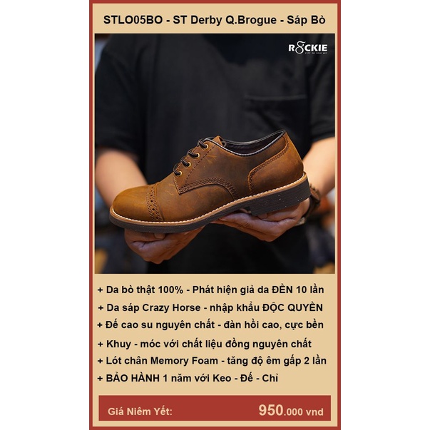 Giày da nam ST Derby Q.Brogue - da bò thật 100% - da sáp crazy horse -STLO05 - R8ckie