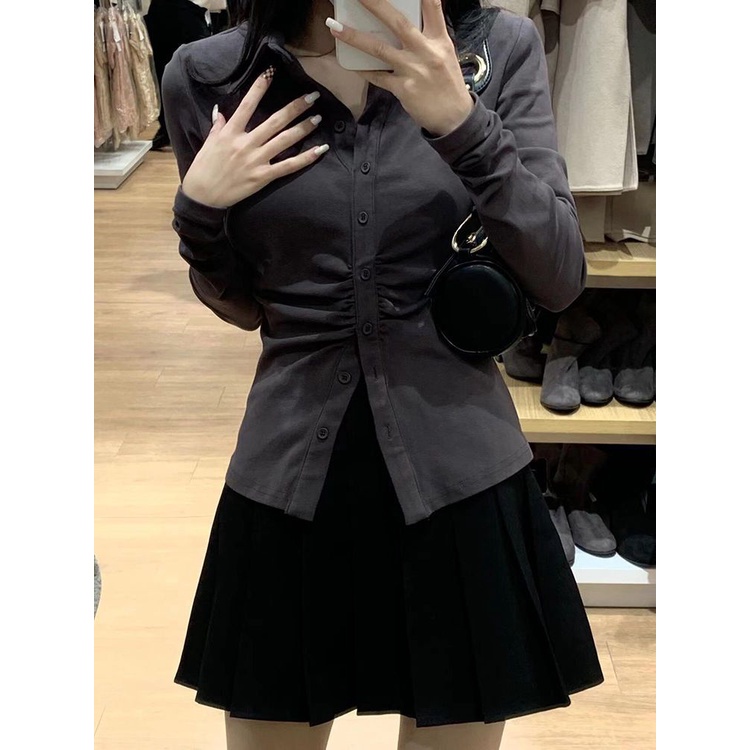 Bộ Áo Sơ Mi + Chân Váy Xếp Ly Màu Trơn Thời Trang Mùa Thu Dành Cho Nữ