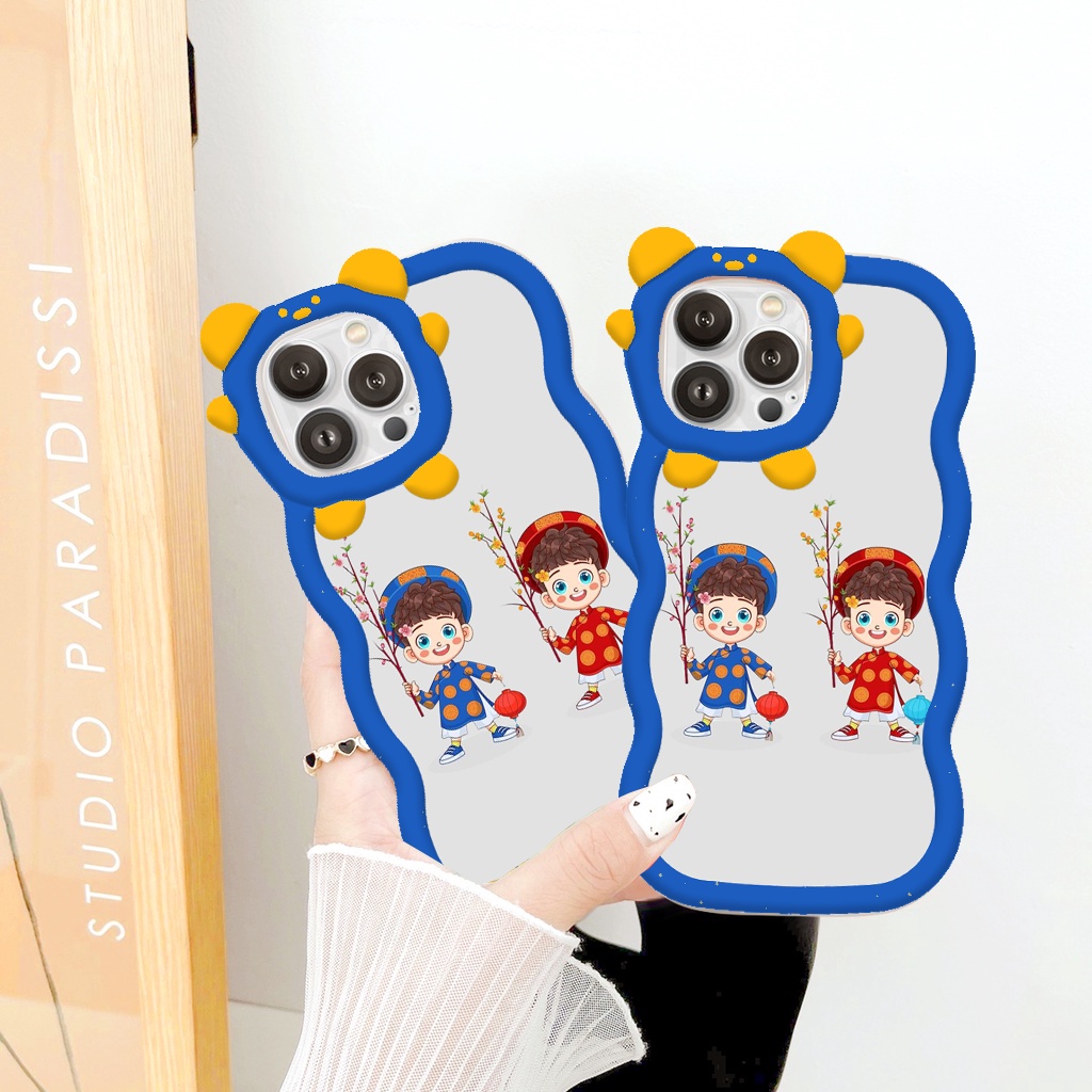 Ốp lưng iphone viền gấu sóng lượn bé du xuân đón tết 6/6plus6s/6splus7/7plus/8/8plusx/xr/xs/11/12/13/pro/max/plus/promax