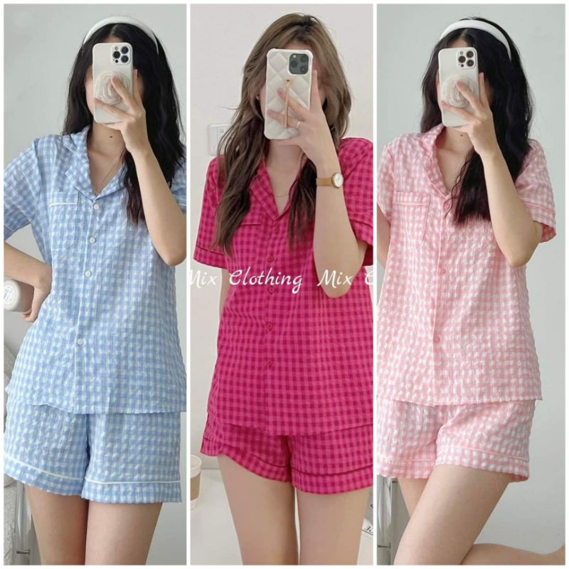 pyjama kẻ siêu xinh ảnh thật trải sàn
