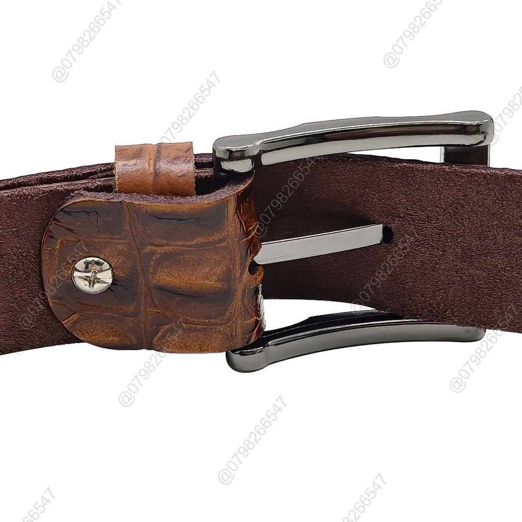 Thắt lưng da bò dập vân cá sấu DHM-130 | Đầu khoá kim nguyên khối kiểu lượn sóng | Bảo hành 12 tháng