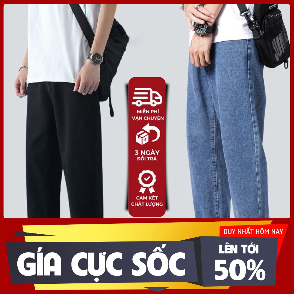 Quần jean baggy nam màu xanh,đen kiểu dáng STREETWEAR ống suông rộng chất liệu vải bò dày dặn mềm mại AJM01