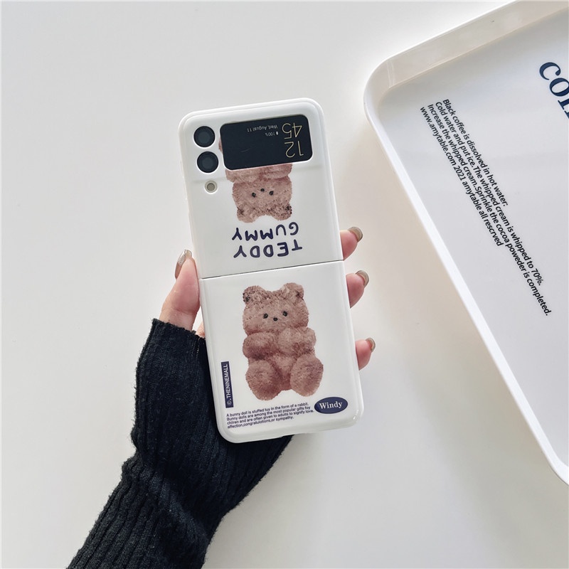 Ốp Điện Thoại IMD Chống Sốc Có Vòng Tay Hình Gấu Hoạt Hình Cho Samsung Galaxy Z Flip 4 3 5G Samsung Z Flip3 Flip4