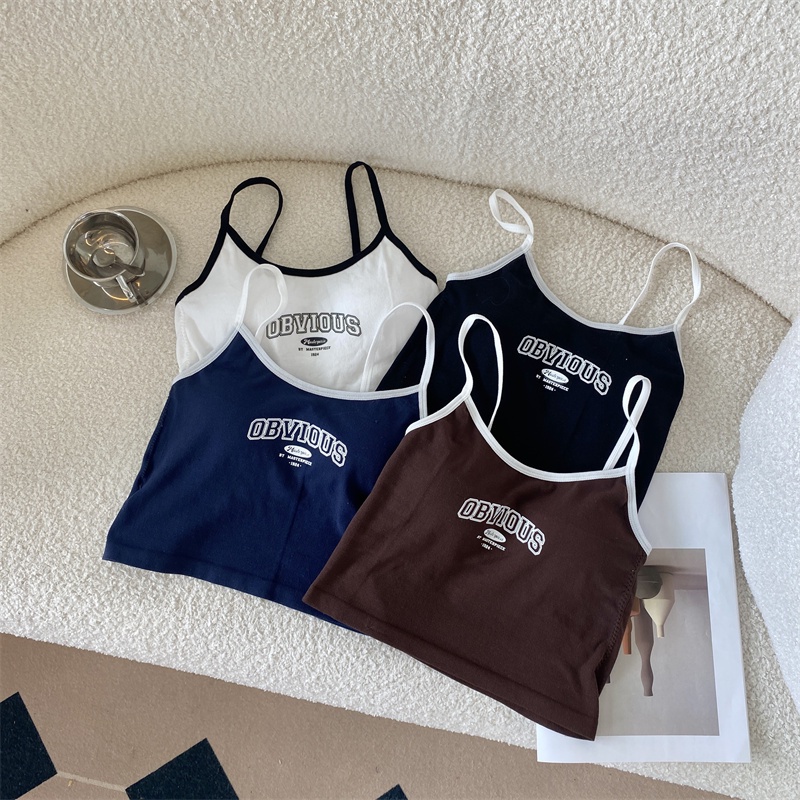 NRVP Áo tanktop co giãn phong cách Hàn Quốc với đệm ngực