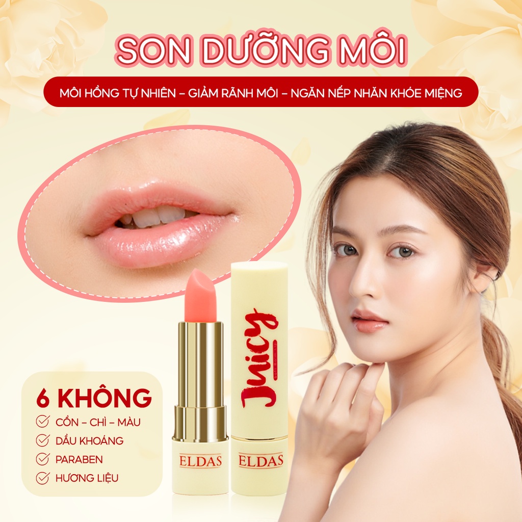 Son Dưỡng Môi Eldas Juicy, Có Màu, Dưỡng Ẩm, Mềm Mịn, Căng Mọng 5 gram/thỏi