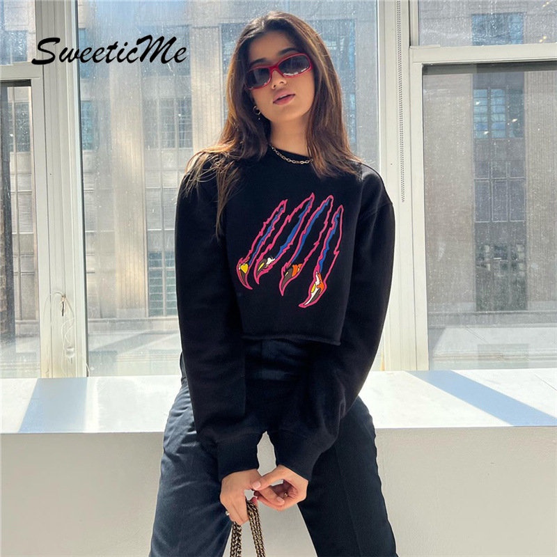 Áo Thun Sweater Cổ Tròn Tay Dài Dáng Ôm In Họa Tiết Thời Trang   Cho Bạn Gái