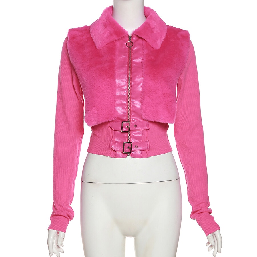 Áo khoác croptop WEIRD PUSS tay dài có khóa kéo phong cách Châu Âu thời trang dành cho nữ