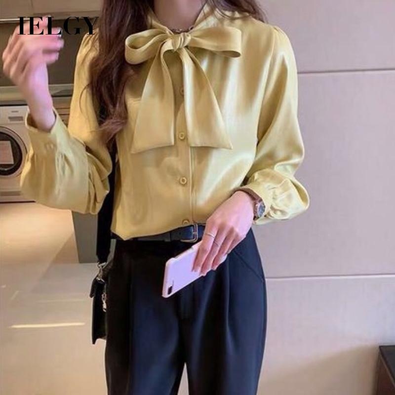 IELGY Áo Sơ Mi satin Dáng Rộng Thắt Nơ Thời Trang Dành Cho Nữ